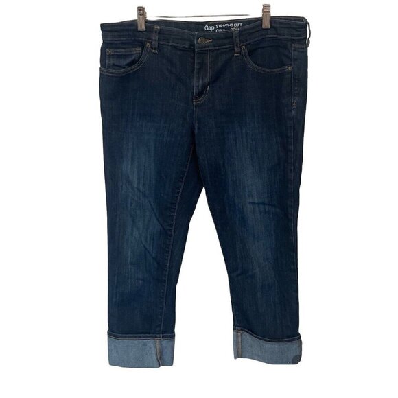 Gap Women's Blue Stretch Low Rise Cotton Straight Cuff Ankle Jeans Size 12/31 - Picture 1 of 11